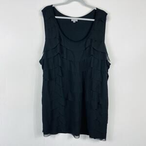 Avenue Plus Size 30 32 Tiered Sleeveless Blouse Top Black